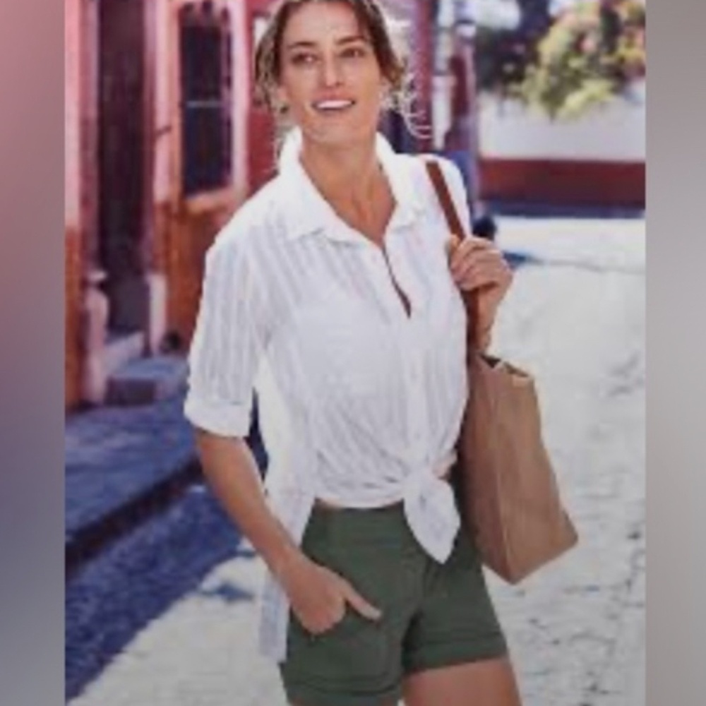 Athleta Peninsula Button White Down Shirt Size XXS